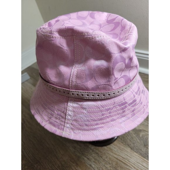 Vintage Coach Women S Pink Bucket Leather Strap Hat Signature CC Jacquard Y2K main image 5